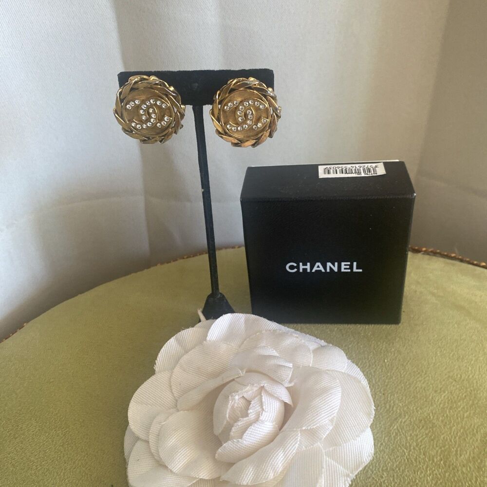 Vintage Chanel Gold Plated Rhinestone CC’s Clip Earrings